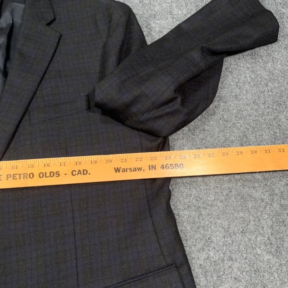 LRL Ralph Lauren Plaid Sport Coat Mens 48R Elbow‎ Patches Wool Blazer Grey Navy